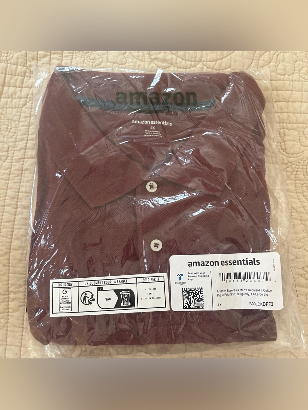 Amazon Essentials 4X Maroon Knit Big Mens Polo 4XL NEW
